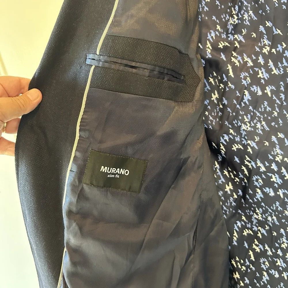 Murano Mens Slim Fit Blazer Navy Blue Textured Sport‎ Coat Bird Lining Size XL